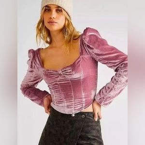 NWOT: Free People Bridgette Velvet Top in Pink